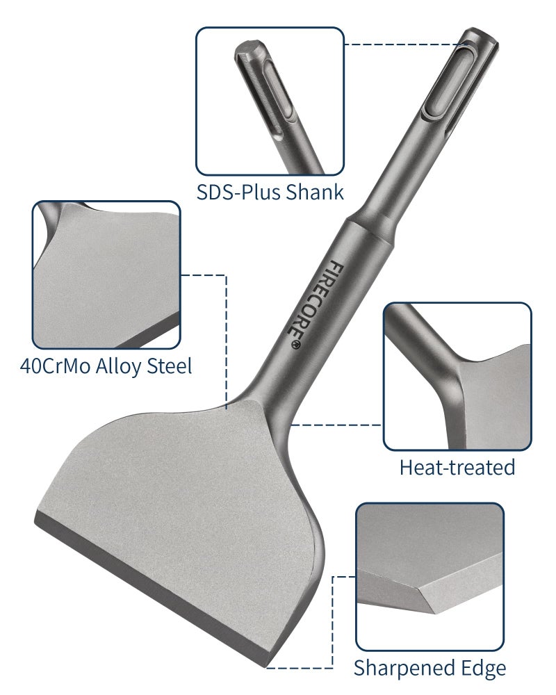 Firecore SDS Plus Chisel 3 Inch Wide by 6.5 Inch Long, Tile Removal Cranked Bent Chisel Bit for SDS Plus Rotary Hammer Drill Tool, Alloy Steel Shovel for Ceramic Tile Cement Thinset Mortar - FS18365 - Image 2